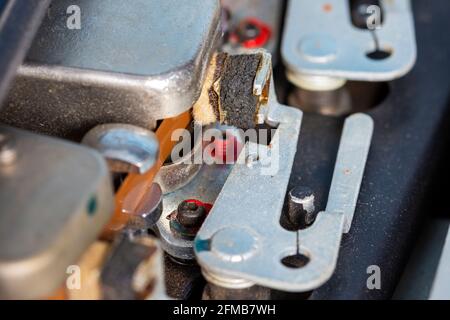 Magnétophone à bande série Ferrograph 7. Construit à la fin des années 1960-début des années 1970. Tête d'enregistrement avec bande en place et tampon de pression en position. Banque D'Images