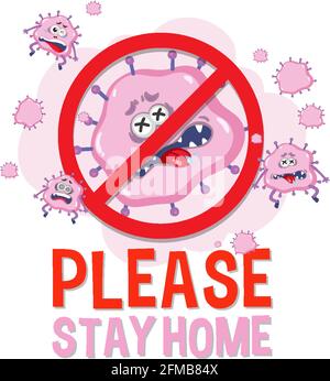 Veuillez rester à la maison police avec l'illustration du signe d'arrêt de virus Illustration de Vecteur