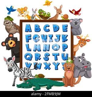 Tableau alphabétique a-Z avec illustration des animaux sauvages Illustration de Vecteur