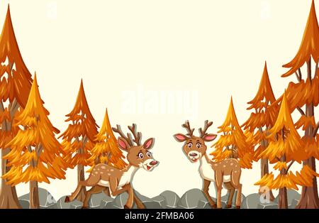 Personnage de dessin animé de cerf dans l'illustration de la scène de forêt d'automne Illustration de Vecteur