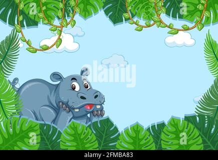 Hippopotamus personnage de dessin animé dans une illustration vierge de scène de forêt Illustration de Vecteur