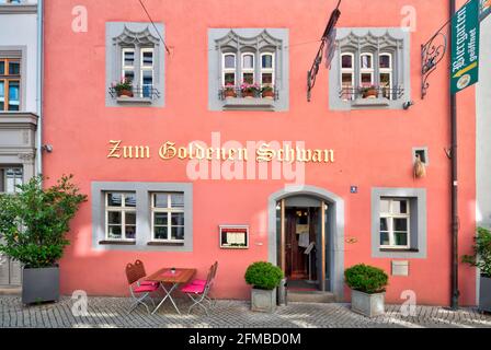 Au Golden Swan, Hôtel, Restaurant, Gastronomie, façade de maison, Vieille ville, été, Erfurt, Thuringe, Allemagne, Europe Banque D'Images