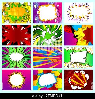 Collection de fond de bande dessinée pop art. Illustration vectorielle avec nuage, bulle de parole, tonnerre, explosion et étoile. Illustration de Vecteur