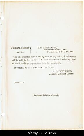 CSA - USA - Guerre civile - Guerre de Sécession ordre général n°345 du 19 octobre 1863 Banque D'Images