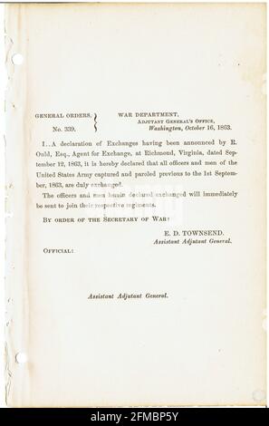 CSA - USA - Guerre civile - Guerre de Sécession ordre général n°339 du 16 octobre 1863 Banque D'Images