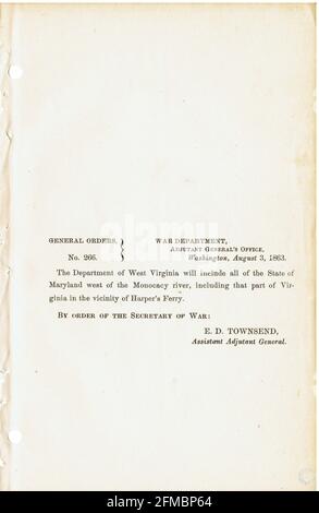 CSA - USA - Guerre civile - Guerre de Sécession ordre général n°266 du 3 août 1863 Banque D'Images