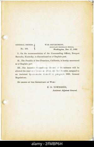 CSA - USA - Guerre civile - Guerre de Sécession ordre général n°188 du 17 novembre 1862 Banque D'Images