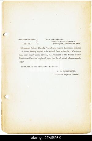 CSA - USA - Guerre civile - Guerre de Sécession ordre général n°185 du 14 novembre 1862 Banque D'Images