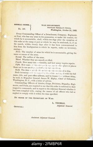 CSA - USA - Guerre civile - Guerre de Sécession ordre général n°167 du 24 octobre 1862 Banque D'Images