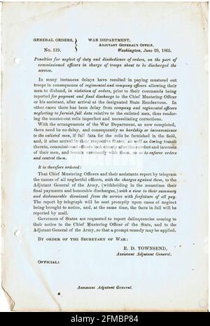 CSA - USA - Guerre civile - Guerre de Sécession ordre général n°119 du 29 juin 1863 Banque D'Images