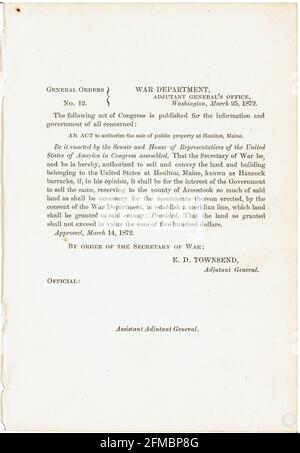 CSA - USA - Guerre civile - Guerre de Sécession ordre général n°12 du 25 mars 1862 Banque D'Images