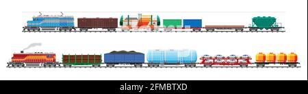 Jeu de wagons de fret de train, citernes, chars, voitures Illustration de Vecteur