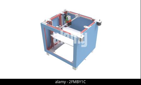 Rendu 3D d'une petite imprimante 3d grand public isolée sur un arrière-plan blanc Banque D'Images