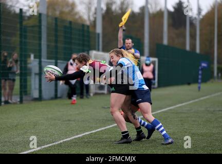 DURHAM, ROYAUME-UNI. 8 MAI Rosie Blount de Darlington Mowden Park Sharks et Bethany Wilcock de Harlequins Women pendant le match FÉMININ ALLIANZ PREMIER 15S entre le DMP Durham Sharks et Harlequins au château de Maiden, à Durham City, le samedi 8 mai 2021. (Credit: Chris Booth | MI News) Credit: MI News & Sport /Alay Live News Banque D'Images