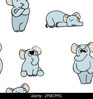 Éléphants. Illustration parfaite. Style d'esquisse de dessin animé. Main contour dessin joyeux animal drôle. Vecteur Illustration de Vecteur