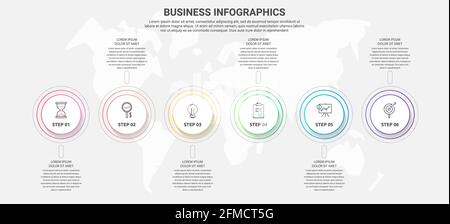 Illustration vectorielle moderne et simple. Modèle d'infographie avec six cercles, éléments, secteurs et pourcentages. Conçu pour les entreprises Illustration de Vecteur
