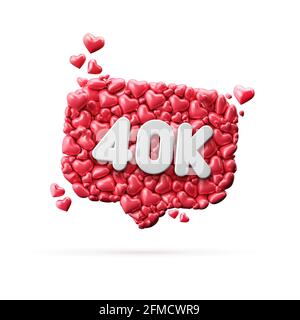 40 mille influenceurs de médias sociaux s'abonnent ou suivent la bannière. Rendu 3D Banque D'Images