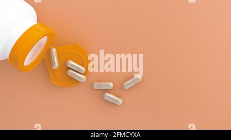 topview de ginkgo biloba extrait capsules voler du pot. concept diététique. supplément alimentaire gros plan Banque D'Images