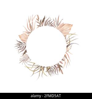 Mariage de la lunaria séchée, orchidée, pampas herbe couronne florale. Carte d'invitation à fleurs séchées exotiques, feuilles de palmier et boho. Cadre de modèle aquarelle, enregistrer Banque D'Images