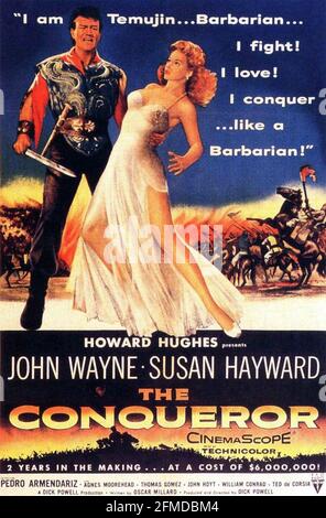 LE CONQUÉRANT 1956 RKO radio Pictures film avec Susan Hayward et John Wayne. Affiche de Reynold Brown Banque D'Images