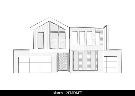 illustration maison, dessin d'un bâtiment ou d'une maison moderne Banque D'Images