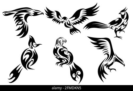 Ensemble de six images vectorielles de différents oiseaux, comme faucon aigle faisan et bout de robinet bon usage pour Symbol avatar et logo de l'icône de la mascotte Illustration de Vecteur