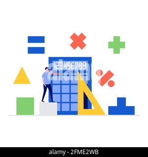 Notion d'illustration vectorielle mathématique avec caractères. Illustration vectorielle moderne de style plat pour la page d'arrivée, l'application mobile, l'affiche, la bannière, le modèle Illustration de Vecteur