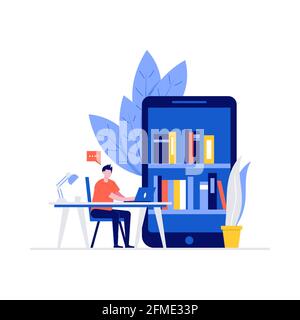 Étudiant étudiant étudiant à la maison concept avec des personnages. Illustration vectorielle moderne de style plat pour la page d'arrivée, l'application mobile, l'affiche, la brochure, le modèle, web Illustration de Vecteur