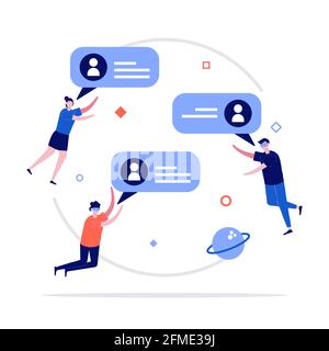 Concept d'illustration de vecteur de communication de réalité virtuelle avec caractères. Style moderne plat pour page d'arrivée, application mobile, poster, prospectus, modèle, nous Illustration de Vecteur