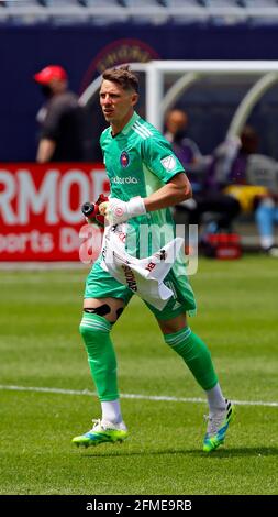 Chicago, États-Unis, 08 mai 2021. Major League Soccer (MLS) Chicago Fire FC gardien de but Bobby Shuttleworth (1) entre dans le picth au début de la deuxième moitié contre la Philadelphia Union à Soldier Field à Chicago, il, États-Unis. Union a gagné 2-0. Credit: Tony Gadomski / toutes les images de sport / Alamy Live News Banque D'Images