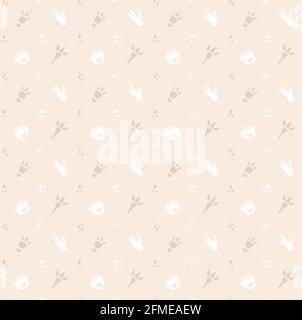 Motif vectoriel sans couture avec pattes de dinosaures sur fond beige. Motif d'impression, style déplié Illustration de Vecteur