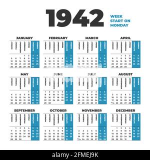 calendrier vectoriel de 1942 ans. Les semaines commencent le lundi Illustration de Vecteur