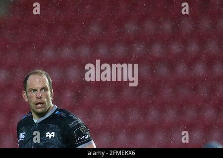 Llanelli, Royaume-Uni. 08 mai 2021. Alun Wyn Jones de l'Osprey regarde. Guinness Pro14 Rainbow Cup Match, Scarlets v Ospreys au Parc y Scarlets Stadium de Llanelli, au sud du pays de Galles, le samedi 8 mai 2021. photo par Andrew Orchard/Andrew Orchard sports photographie/Alamy Live news crédit: Andrew Orchard sports photographie/Alamy Live News Banque D'Images