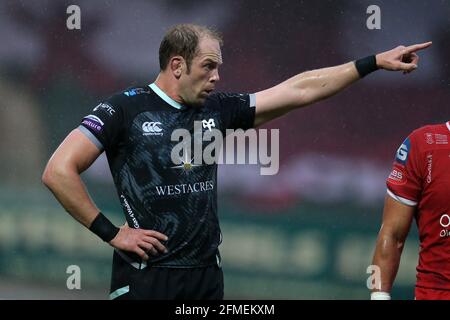 Llanelli, Royaume-Uni. 08 mai 2021. Alun Wyn Jones de l'Osprey regarde. Guinness Pro14 Rainbow Cup Match, Scarlets v Ospreys au Parc y Scarlets Stadium de Llanelli, au sud du pays de Galles, le samedi 8 mai 2021. photo par Andrew Orchard/Andrew Orchard sports photographie/Alamy Live news crédit: Andrew Orchard sports photographie/Alamy Live News Banque D'Images