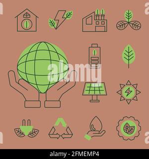 treize icônes de l'ensemble écologie bioénergétique Illustration de Vecteur