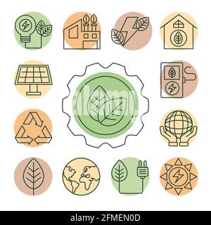 l'écologie de la bioénergie définit treize icônes Illustration de Vecteur