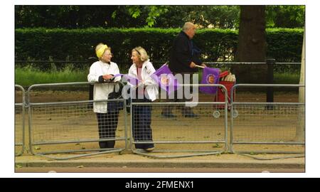 Une vague d'excitation traverse le croud en attente La Reine en route pour un service à Westminster Abbaye pour commémorer le 50ème anniversaire de son Coronation.pic David Sandison 2/5/2003 Banque D'Images