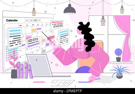 femme d'affaires planifiant un rendez-vous de jour dans l'agenda de l'application de calendrier en ligne gestion du temps du plan de réunion Illustration de Vecteur