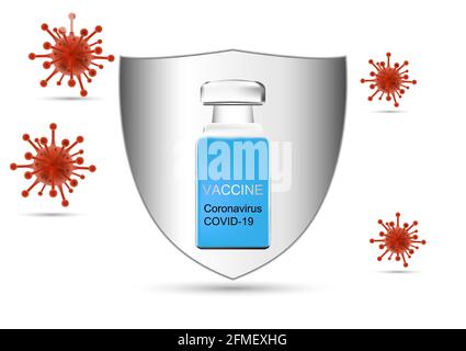 Vaccin coronavirus COVID 19 dans le concept de bouclier de protection prévenir et arrêter la propagation du coronavirus Illustration de Vecteur