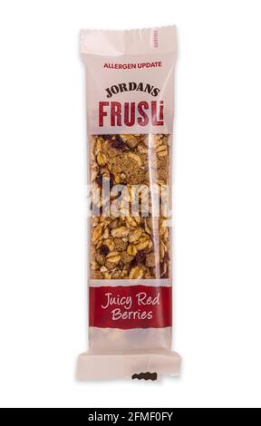 Jordans Juicy Red Berries barre Frusli sur fond blanc Banque D'Images