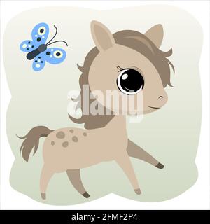 Petit pub foal. Cheval. Joyeux enfant animal. Dessins animés de style plat. Drôle. Vecteur Illustration de Vecteur