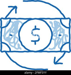 Billet de banque Dollar et autour des flèches Doodle icône dessiné à la main illustration Illustration de Vecteur