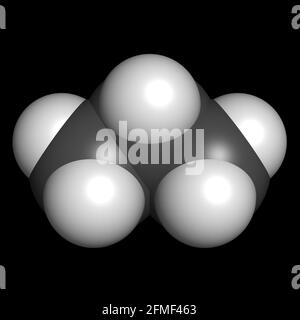 La molécule d'hydrocarbure d'alcane de propane 3D rend la structure chimique Banque D'Images
