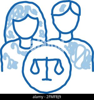 Famille dans la cour droit et jugement Doodle icône dessiné à la main illustration Illustration de Vecteur