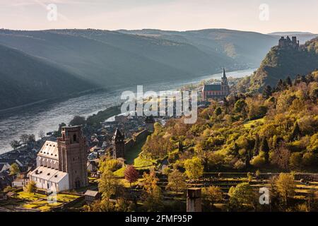 Oberwesel paysage urbain, vue aérienne, vallée du rhin, Allemagne, Europe Banque D'Images