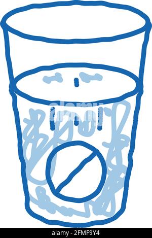 Verre d'eau pour prendre des pilules suppléments Doodle icône main illustration Illustration de Vecteur