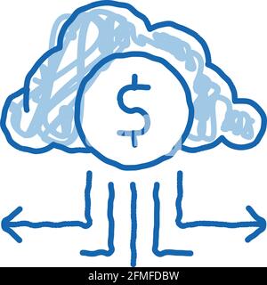 Facture d'argent via le stockage Cloud dooodle icône illustré à la main Illustration de Vecteur