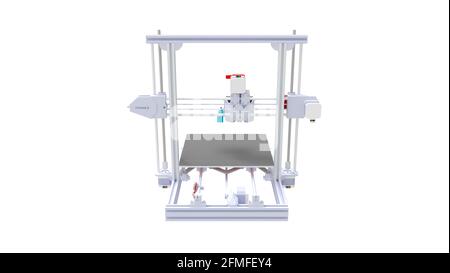 Rendu 3D d'une petite imprimante 3d grand public isolée sur un arrière-plan blanc Banque D'Images