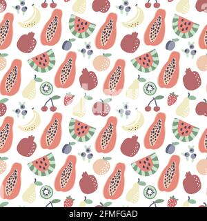 Motif de fruits. Papaye banane pastèque sans coutures. Imprimé tropical d'été vectoriel pour un t-shirt Illustration de Vecteur