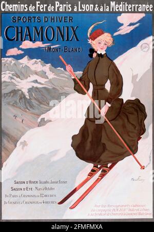 Sports d'hiver. Chamonix (Mont-blanc) 1905 par Jules Abel Faivre (1867-1945) affiche Belle époque. Banque D'Images